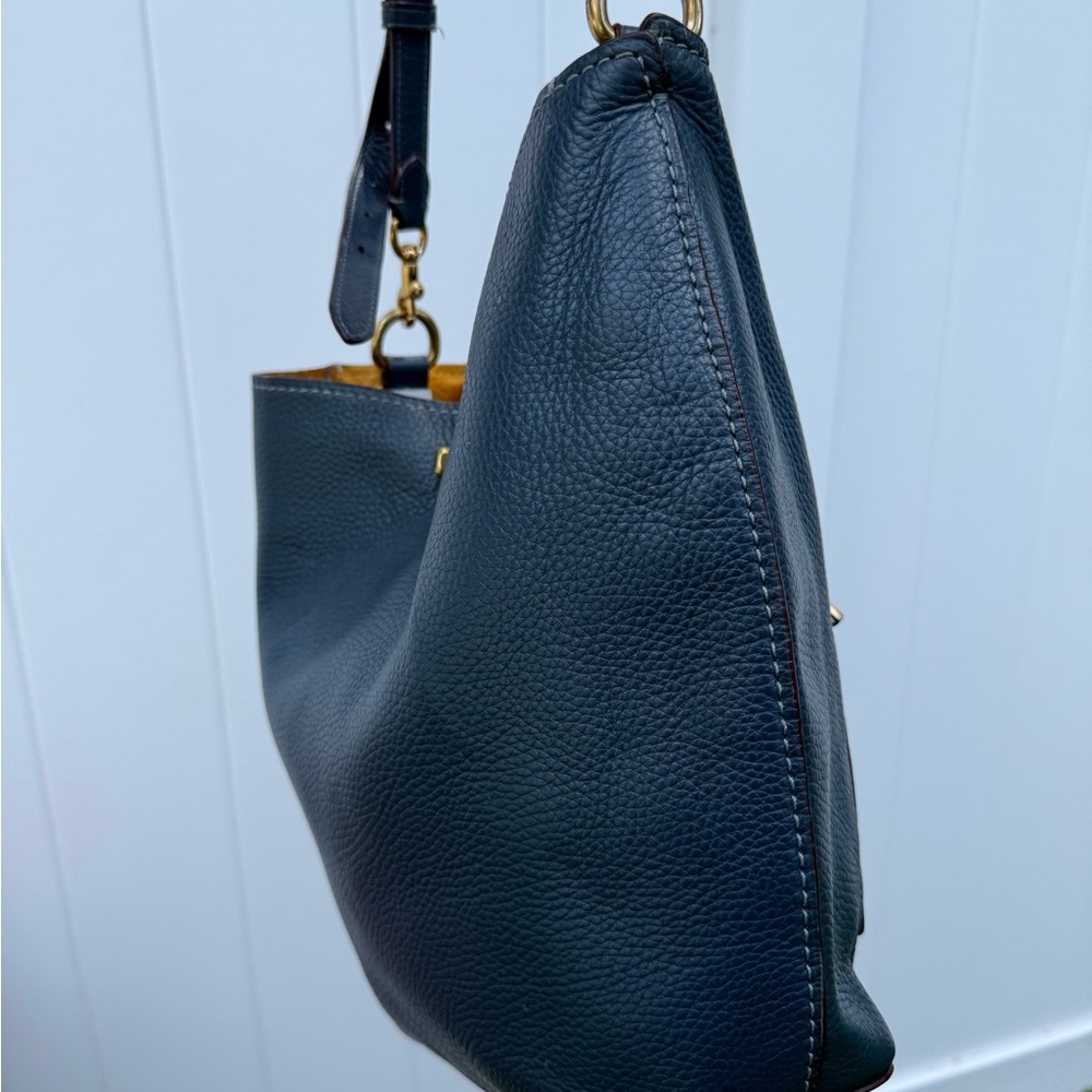 Coach Pebbled Leather Duffle Shoulder Bag 50115 Twist Lock Blue Hobo Crossbody L - Picture 5 of 13